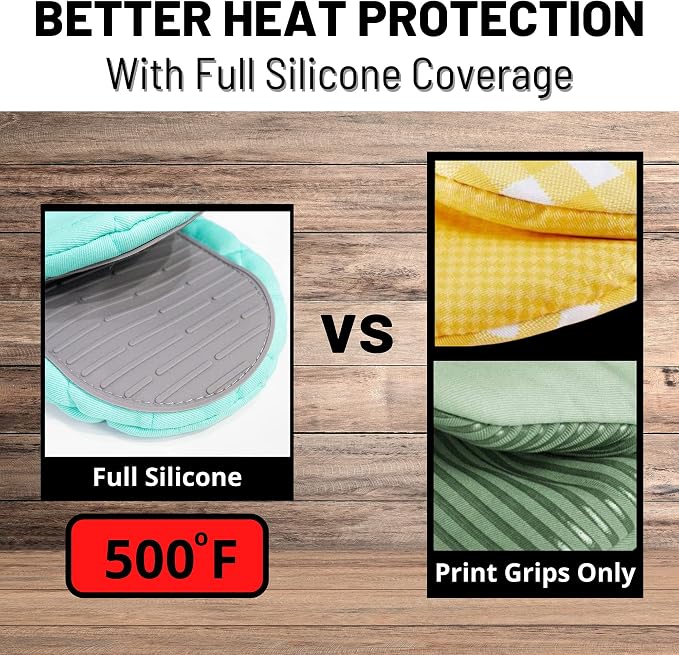 Oven Mitts Heat Resistant – (Aqua Color) Mini Oven Mitts, Silicone Gloves Heat Resistant, Kitchen Gloves for Cooking, Silicone Oven Mitts & Pot Holders Sets, Kitchen Pot Holders & Oven Mitts Sets