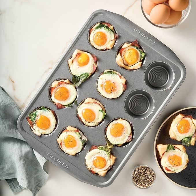 Circulon Nonstick Bakeware 12-Cup Muffin Tin, Gray, Steel