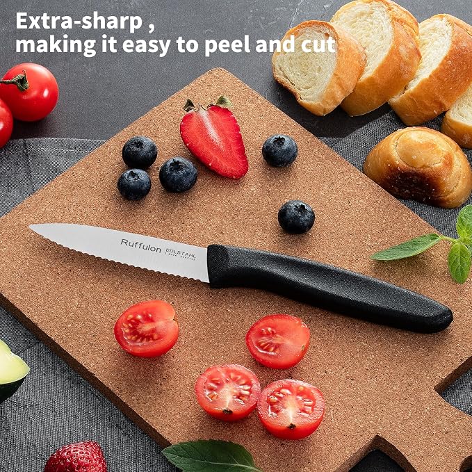 Stainless Steel Paring Knife With Serrated Blade, 6 Pieces Set Vegetable and Fruit Knife, Ultra Sharp Small Kitchen Knife, Black Paring Knifves with PP Plastic Ergonomic Handle.