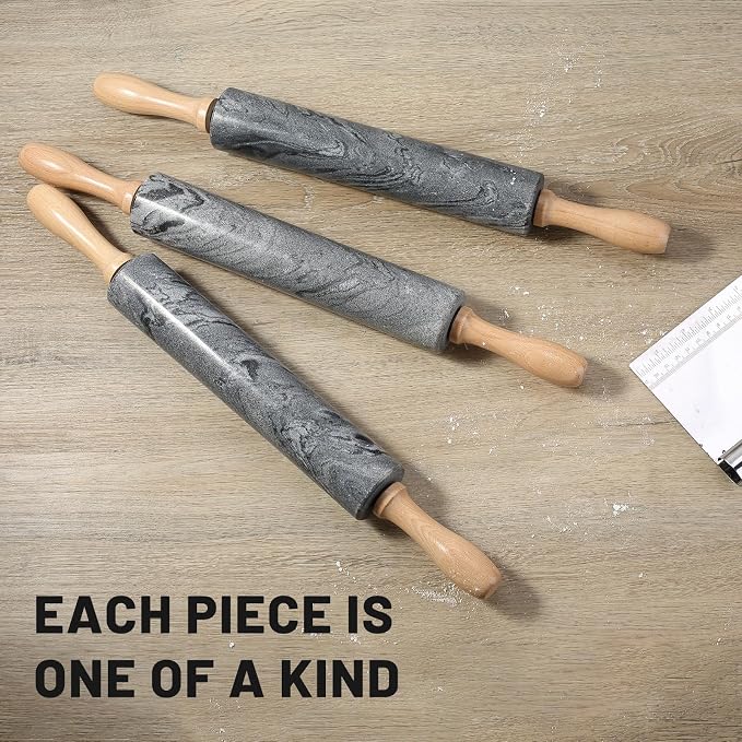 Koville Marble Rolling Pin, Non-Stick Polished Dough Roller, Pasta, Dumpling, Ravioli, Fondant,Pie Crust, Kitchen Baking Pastry Tools Grey Marble