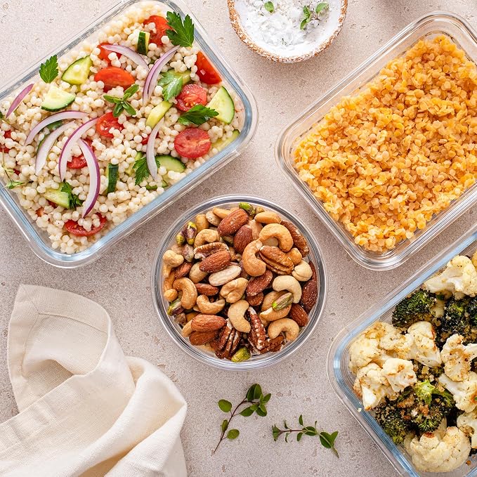 Freshware Glass Storage Containers with Lids, 24 Pieces, 12 Containers with 12 Lids, Glass Meal Prep Container for Lunch, Food Storage Containers, Leak Proof, Freezer Safe, Gray