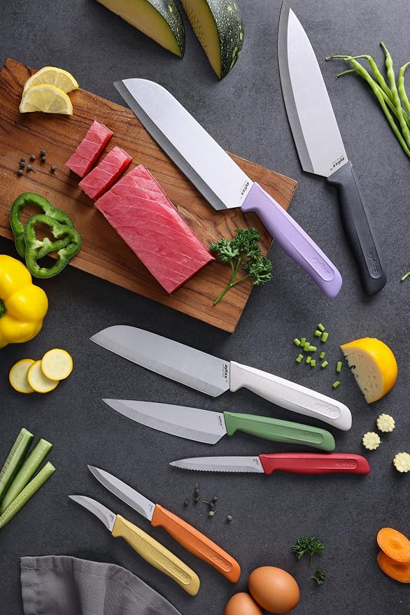 Zyliss Classic 2 Piece Paring Knife Set with Straight & Serrated Blades, Stainless Steel 15° Hollow-Ground Edge, Ergonomic Wheat Straw Handles, Blade Covers Included