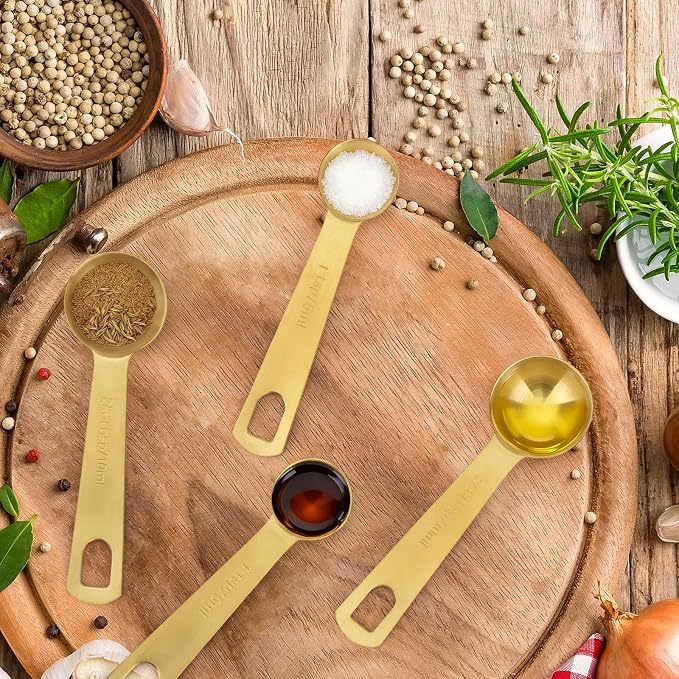 2 PCS 1 Teaspoon(5 mL, 1tsp, 1/3tbsp) Stainless Steel Single Measuring Spoon, Easy to Use and Easy to Wash Metal Measuring Scoop Kitchen Gadgets for Cooking & Baking(Gold)