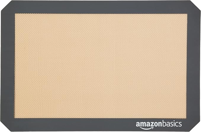 Amazon Basics Rectangular Non-Stick Silicone Baking Mat, Food Safe, Heat Resistant, 9"x13", 9.9"x14.8", and 16.5"x11.6", Beige/Gray, Pack of 3
