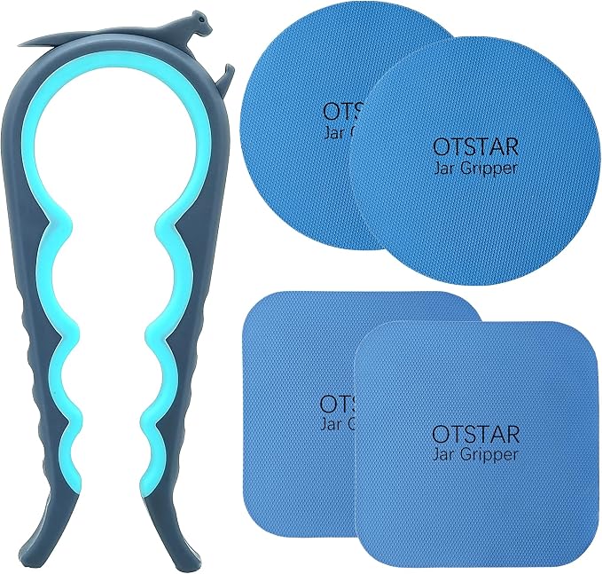 Otstar Jar Opener with Gripper Pads for Weak Hands, Seniors with Arthritis | Multifunction Lid Opener & Kitchen Gadgets, Adjustable, Non-slip, Effortlessly Open Jar Lids Bottle Caps and Pull-tab Cans