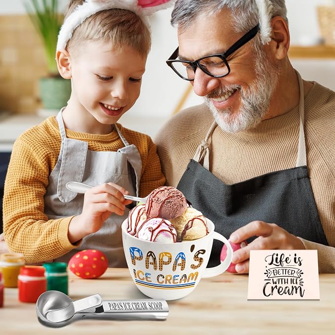 FUTBU Papa Gifts, Gifts for Him Papa Fathers Day, Dad's Ice Cream Bowl Scoop Shovel Spoon Set, Papa’s Ice Cream Gift, Ideal Xmas Birthday Father's Day Gift for Man
