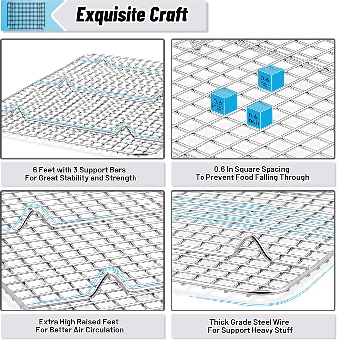 TeamFar Cooling Racks, 2 Pack 15.3" x 11.2" Stainless Steel Grid Wire Rack for Baking Roasting Grilling Drying, Metal Mesh Oven Rack for Chicken Bacon Cookies, Non-Toxic & Dishwasher Safe