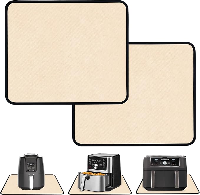 2 PCS Heat Resistant Mats for Countertop Air Fryer, 14x12in, Khaki | 1022 ℉ Fireproof mat, air fryer accessories for ninja, cosori, waterproof hot pads for kitchen toaster, oven, coffee maker