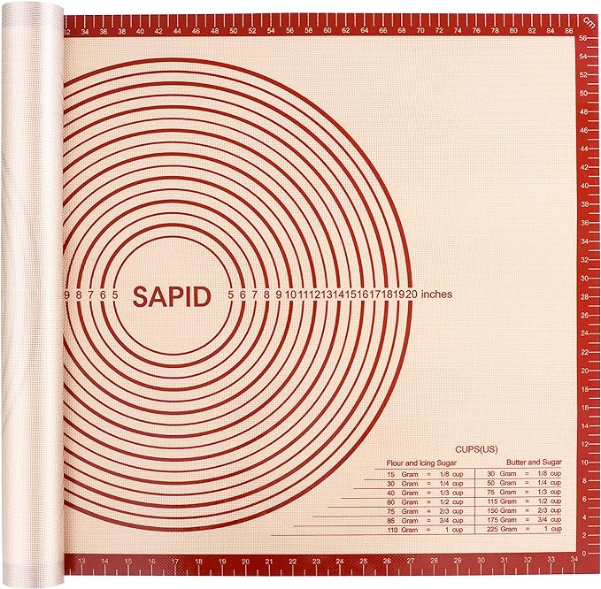 Sapid Thick Silicone Pastry Mat Baking Dough Rolling Extra Large 24" x 36" | Non-slip with Measurements for Non-stick Dough Rolling, Pie Crust, Kneading Mats, Countertop, Placement Mats (Red)