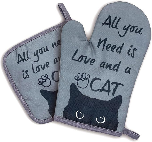 zcyhtqp, All You Need is Love and A Cat, Funny Silicone Non-Slip Oven Mitts and Pot Holders Sets of 2, Cat Oven Mitts, Bake Lover Gift, Kitchen Gift for Cat Owner
