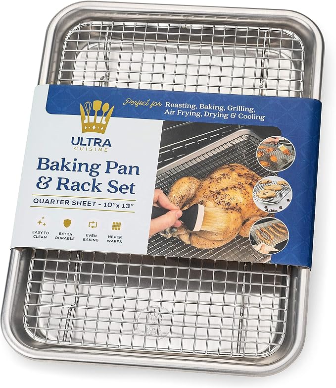 Quarter Sheet Pan with Wire Rack Set - Commercial Quality | Premium Aluminum Baking Sheet, 100% Stainless Steel Rack, Cookie Cooling Racks &1/4 Pan, PROUDLY DESIGNED IN COLORADO, USA