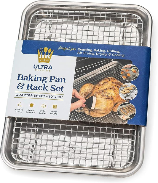 Quarter Sheet Pan with Wire Rack Set - Commercial Quality | Premium Aluminum Baking Sheet, 100% Stainless Steel Rack, Cookie Cooling Racks &1/4 Pan, PROUDLY DESIGNED IN COLORADO, USA