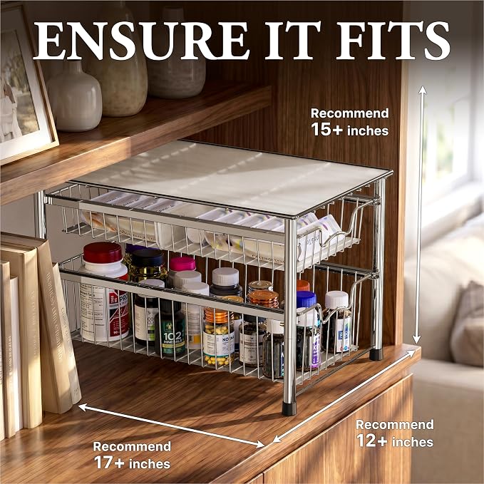 Simple Houseware Stackable 2 Tier Sliding Basket Organizer Drawer, Chrome