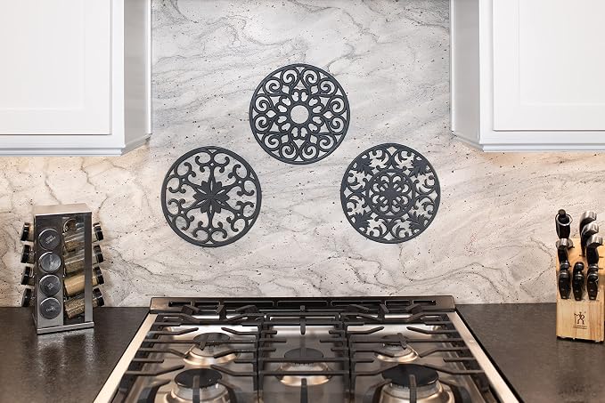 GASARE, Extra Large, Thick, 10" Silicone Trivets for Hot Dishes, Pots, and Pans, Hot Pads for Countertops, Flexible, Dishwasher Safe, 10 x ¼ Inches, Set of 3, Gray
