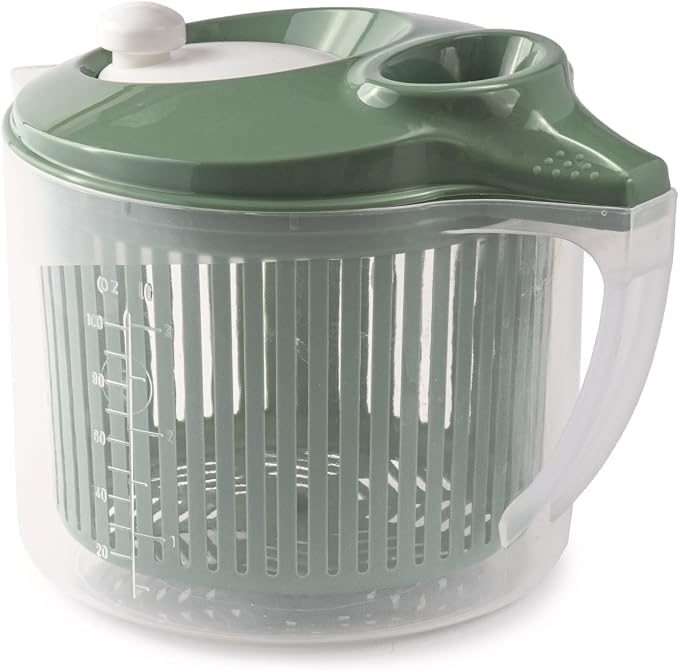 Snips, Salad Washer, Salad Spinner with Lid, 3 L, Salad Spinner with Removable Inner Basket, 19.5 x 26.5 x 19 cm, Salad Scrubber with Side Handle, Green and White, Made in Italy
