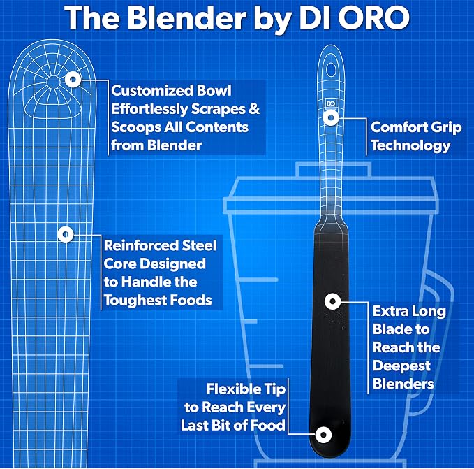 DI ORO Silicone Blender & Jar Spatulas - Heat Resistant Kitchen Utensil Set for Cooking, Mixing, Baking, & Scraping (2pc, Black)