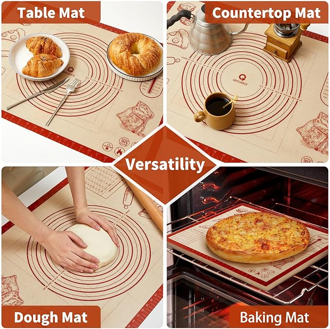 Silicone Baking Pastry Dough Mat - 26x16Inch Extra Large Cookie Bread Rolling Mats Sheet, Nonstick Kitchen Counter Kneading Board, Thick Reusable Pie Cookies Pizza Fondant Making Matt with Measurement