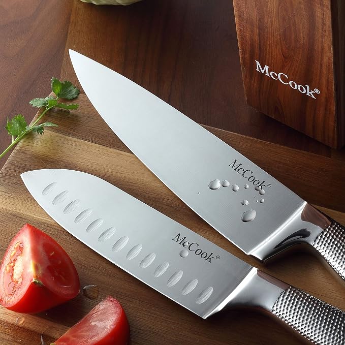 McCook® Knife Sets,Full Tang Hammered German Stainless Steel Kitchen Knife Set, 17 Piece Knives, Razor-Sharp, Forged Triple Rivet, Ergonomic Handle,Elegant Box for Gift