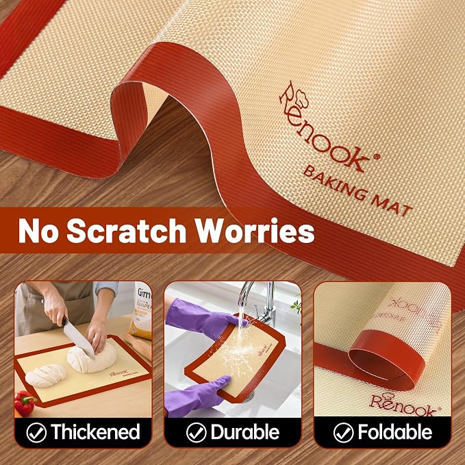 Silicone Baking Mats, 3PACK Reusable Non-stick Baking Mats for Cookies, Easy Clean & Non-Slip Food Grade, 16.5’’ x 11.6’’ Baking Sheets for Cookies, Bread and Pastry, Baking Supplies for Oven