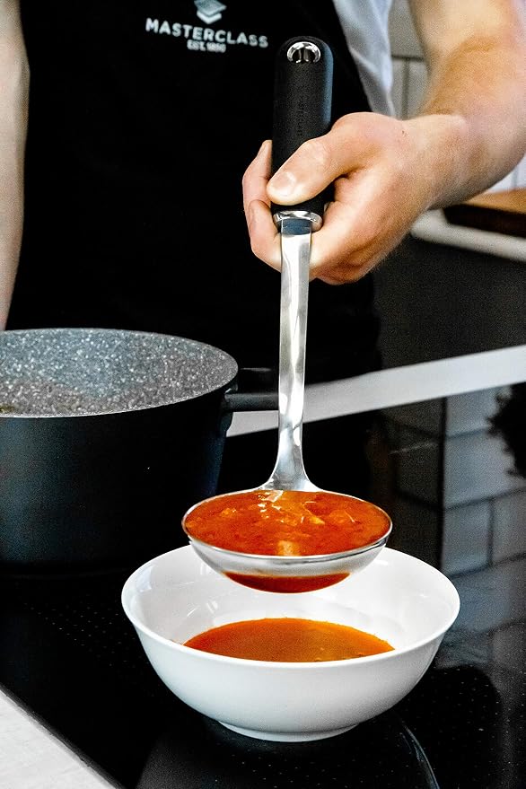 MasterClass Soup Ladle with Soft Grip Handle, Stainless Steel, 34 cm