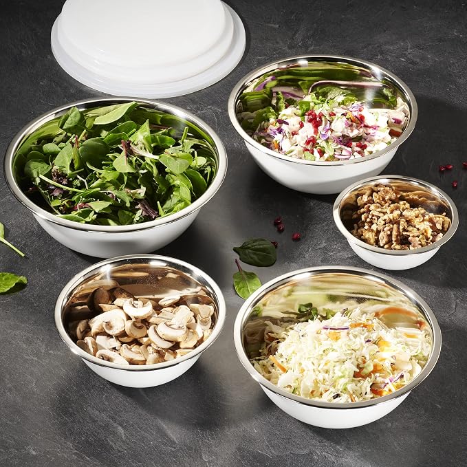 10-Piece Stainless Steel Mixing Bowl Set with Lids for Food Prep & Storage | WHYSKO Mixing Bowls with Lids Set - .75, 1, 1.5, 3 & 5 Quart Kitchen Bowls, Rustproof Metal Nesting Bowls, Dishwasher Safe