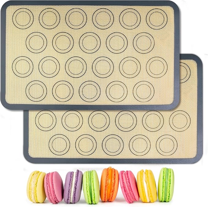 HOOMIL Macaron Silicone Baking Mats, 15 x 10 Inch, 2 Pack, Nonstick | Jelly Roll Size, Food-Safe, BPA Free, Dishwasher Safe, Dual-Circle Guidelines Baking Sheets, Fits Jelly Roll Pan