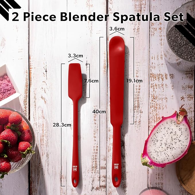 DI ORO Silicone Blender & Jar Spatulas - Heat Resistant Silicone Utensil Set for Cooking, Mixing, Baking, & Scraping (2pc, Red)