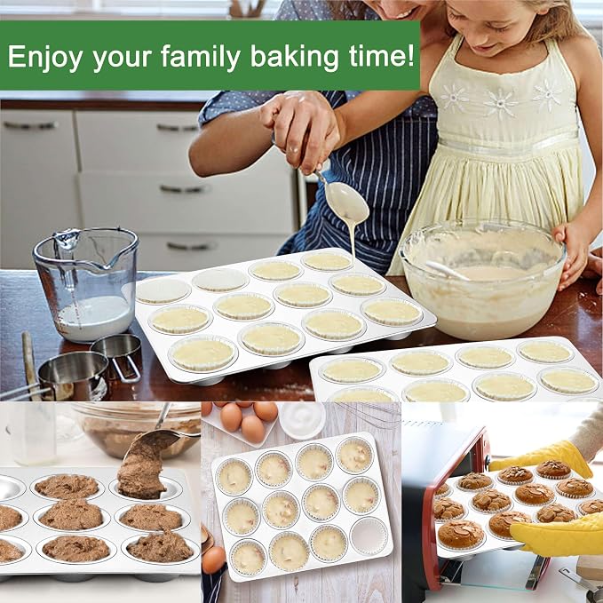 Herogo 2 Pack 12-Cup Stainless Steel Cupcake Pan Tin for Making Egg Muffin Quiches, Metal Muffin Tray Set for Baking, Mini Brownie, Regular Size & Easy Clean, Oven & Dishwasher Safe