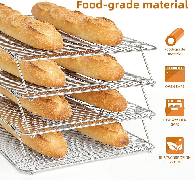Sourdough Bread Cooling Rack, Oven Rack for Baking and Cooking Collapsible 12"x 16.5" for Half Sheet, Wire Rack Stackable Stainless Steel Rack for Cookie, Cake, Bacon and Jerky
