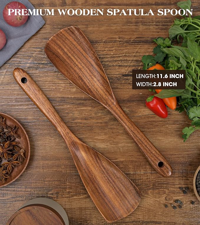 Wooden Spatula Spoon, Multifunction Spatula Cooking Spoon for Non Stick Cookware, Heat Resistant Acacia Wood Kitchen Utensils for Cooking, Serving, Scooping, Scraping, BPA-Free, 11.6 x 2.8 Inch