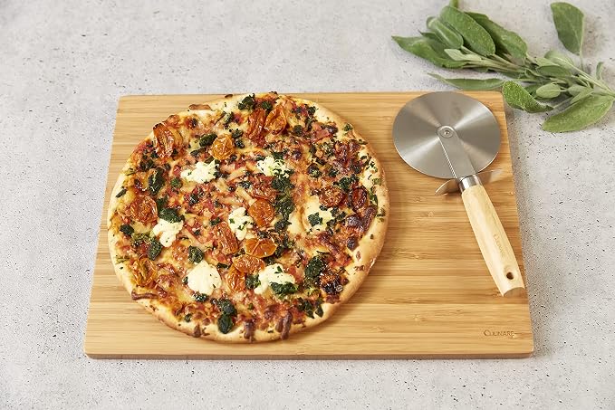 Culinare Naturals C70004 Pizza Cutter Wheel | Sustainable Bamboo/Stainless Steel | (L)220mm x (W)10mm | Manual Hand Held Slicing Tool For Pizzas/Kitchen Utensil | Metal Slicer | Not Dishwasher Safe