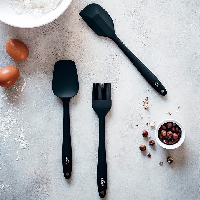 LACOR 64468 Grey Spoon Hole Spatula Silicone Kitchen Utensils Ergonomic Handle Non-Stick High Temperature Resistant Dishwasher Safe Length 29cm