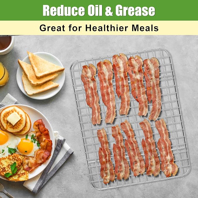 Homikit 12x9 Inch Stainless Steel Cooling Rack Set Fit Quarter Sheet Pan | 3 Pack Cookie Baking Racks for Bread Pizza, Small Oven Bacon Rack, Metal Wire Grilling Grids, Rust Free, Dishwasher Safe