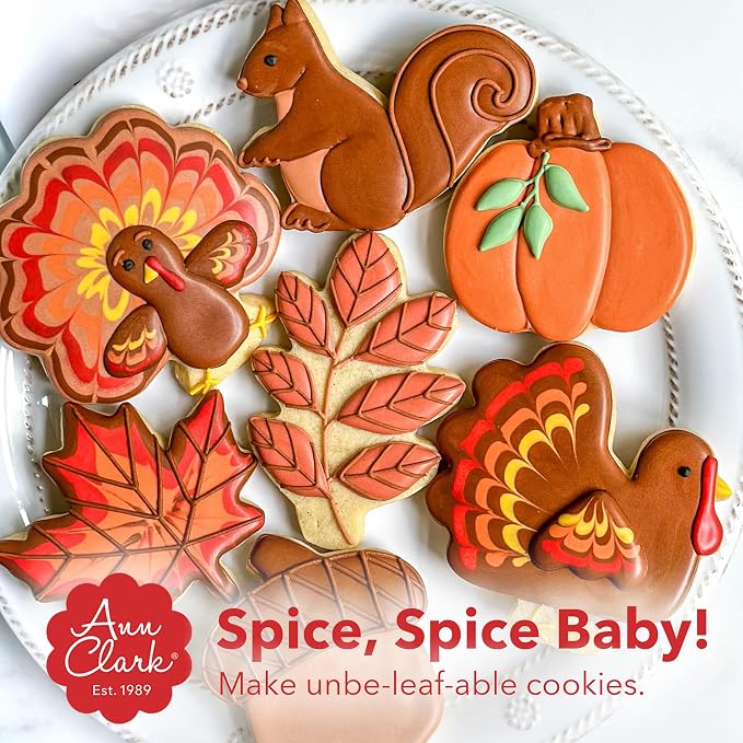 Ann Clark Fall and Thanksgiving Cookie Cutters 7-Pc Set (Pumpkin, Maple and Oak Leaf, Turkey, Squirrel, Acorn) Made in USA