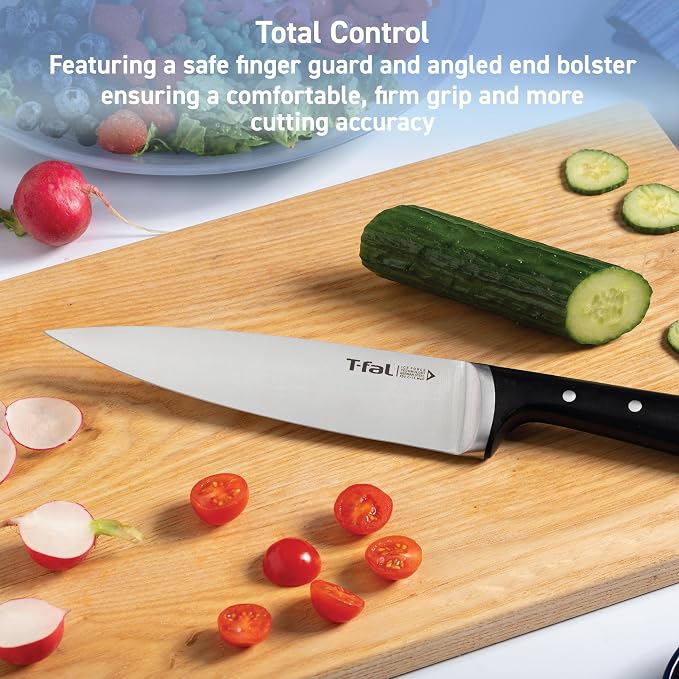T-fal Ice Force German Stainless Steel Chef knife, Utility knife, Paring knife, 3 Piece, Long Lasting Sharpness, High Cutting Precision, Superior Durability, Ultra Sharp, Cookware Kitchen Knife, Black
