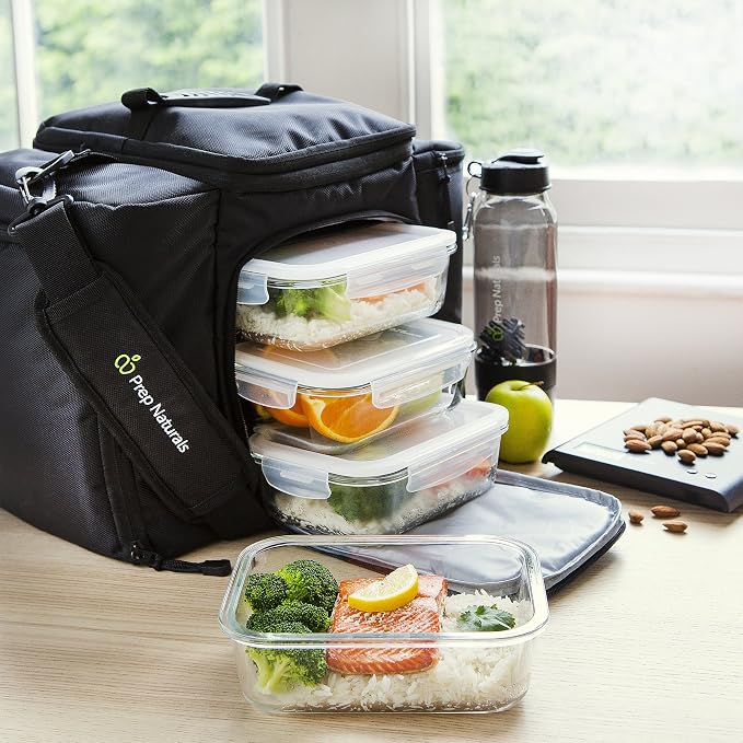 Prep Naturals 5 Pack 36oz Glass Meal Prep Containers - 1 Compartment | Square Borosilicate Glass Meal Prep Containers - Airtight Leak-Resistant Lids, Microwave, Oven & Freezer Safe (5-Pack, 36 oz)
