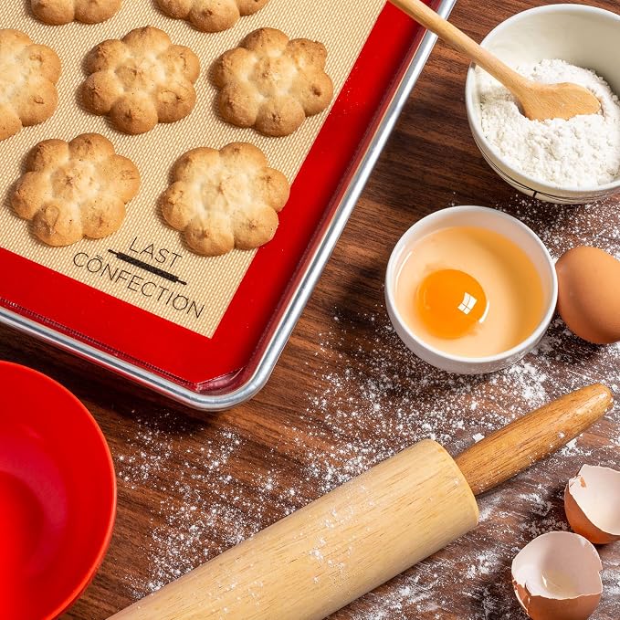 Last Confection Silicone Baking Mat - Set of 2 Non-Stick Half Sheet (11-5/8" x 16-1/2") Professional Food Safe Tray Pan Liners
