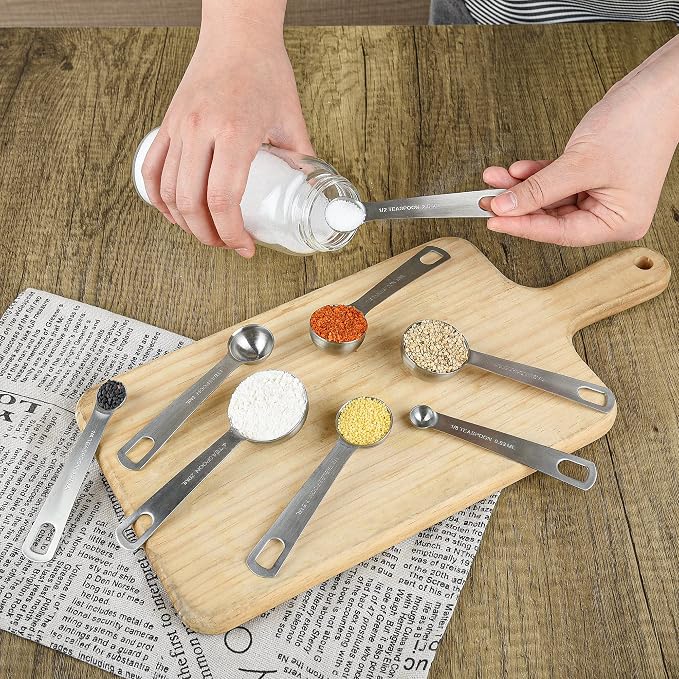 Measuring Spoons Set 10, 18/8 Stainless Steel Measuring Spoons Set with Leveler, Metric & US Measurer Spoons Set for Baking & Kitchen, Heavy Duty Measuring Spoons with 10ml & 20ml Teaspoon