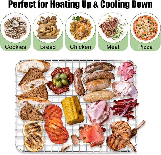 Homikit 12x9 Inch Stainless Steel Cooling Rack Set Fit Quarter Sheet Pan | 3 Pack Cookie Baking Racks for Bread Pizza, Small Oven Bacon Rack, Metal Wire Grilling Grids, Rust Free, Dishwasher Safe