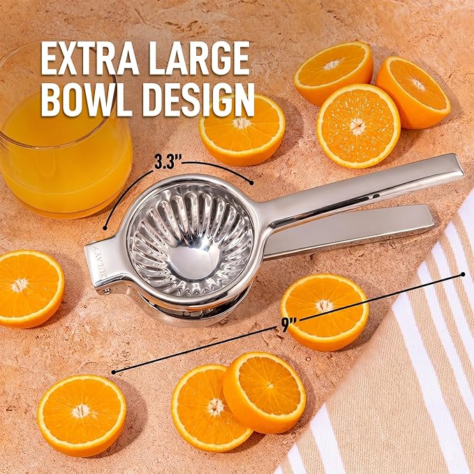 Zulay Kitchen Extra Large Lemon Squeezer Stainless Steel - Easy Squeeze Heavy Duty Lemon Juicer Hand Press - Ergonomic Citrus Squeezer & Fruit Juicer for Small Oranges, Lemons, & Limes - Silver