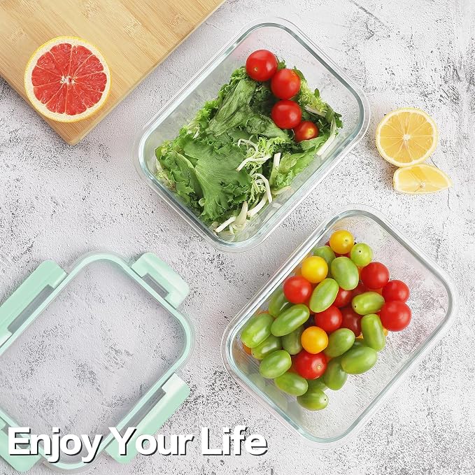 HOMBERKING 24pc Glass Food Storage Containers with Lids, Glass Meal Prep Containers, Airtight Bento Boxes, BPA Free & Leak Proof, Pantry Kitchen Storage(12 lids & 12 Containers) - Blue