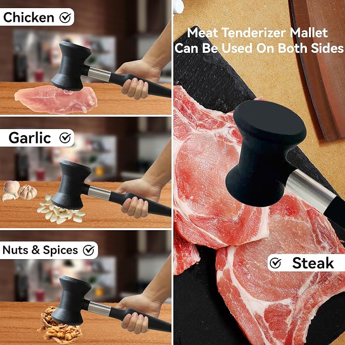 Meat Tenderizer Mallet, Meat Hammer Tenderizer, Kitchen Meat Mallet for Chicken, Veal Cutlets, Ground Beef & Steak, Kitchen Essentials Meat Tenderizer Tool, Meat Pounder Flattener with Non-Slip Grip
