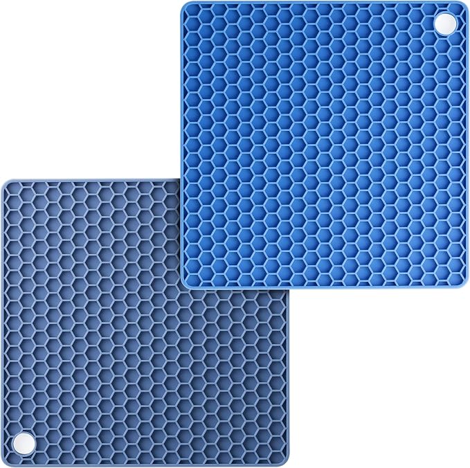 BTaT- Silicone Trivet Mats, 2 Pack, Blue, Heat & Stain Resistant | Non Slip Hot Pads Kitchen Potholders Jar Opener Spoon Holder Food Grade Silicone