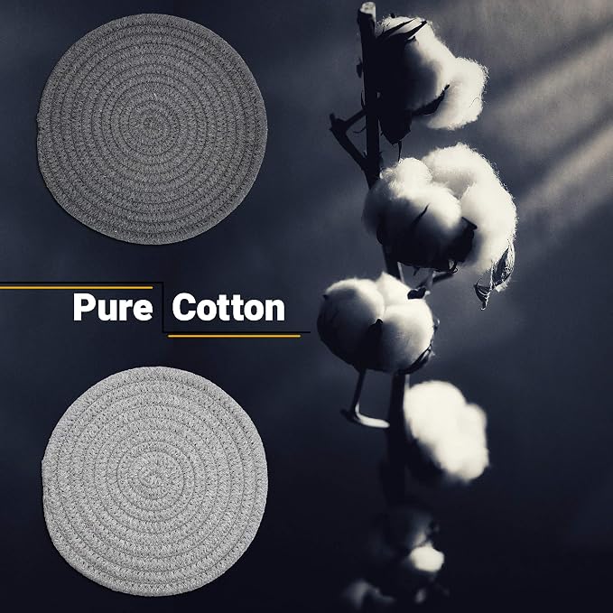 Potholders Set Trivets Set of 4[Two 9-Inch + Two 7-Inch] | 100% Eco Pure Cotton Thread Weave Trivets for Hot Pots and Pans | Hot Coasters | Hot Pads for Kitchen | Hot Mats | Light Gray & Dark Gray