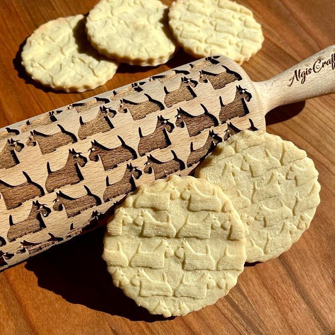 TERRIER PATTERN EMBOSSING ROLLING PIN SCOTTISH TERRIER DOG PATTERN ENGRAVED ROLLING PIN with SCOTTIE for EMBOSSED COOKIES