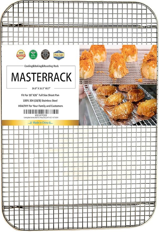 100% 304 Stainless Steel Cooling Rack and Wire Grate For Full Size Sheet Bun Pan,Real Heavy Duty 3.20LB, Roasting,Drying,Commercial Quality, Healthy Material
