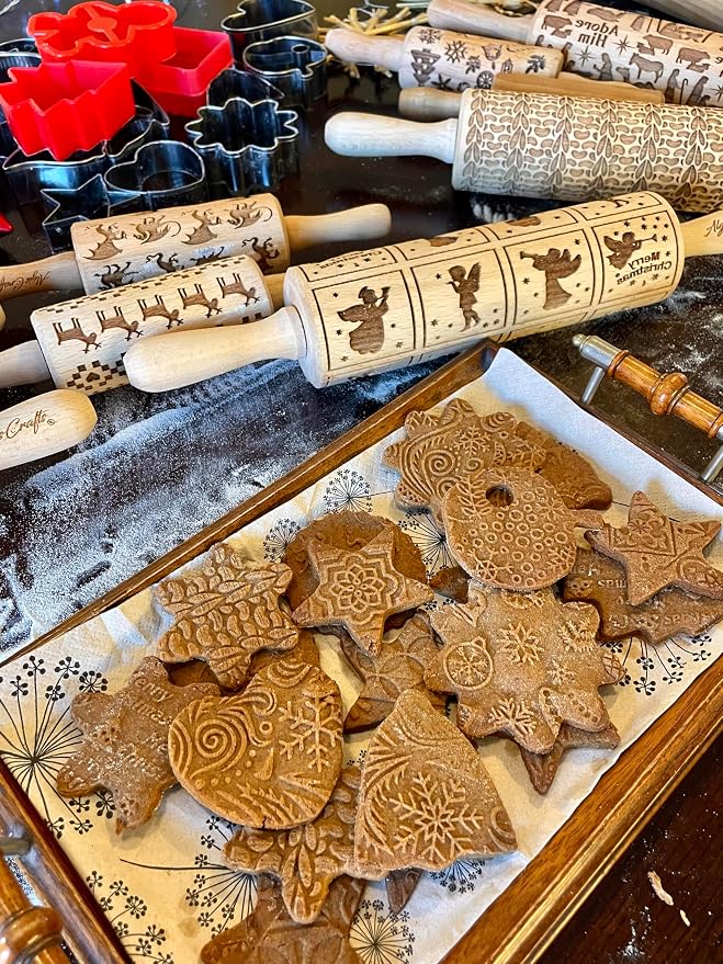 KITTY Embossing Rolling Pin Cat embossed Dogh Roller for Embossed Cookies and Potery by Algis Crafts