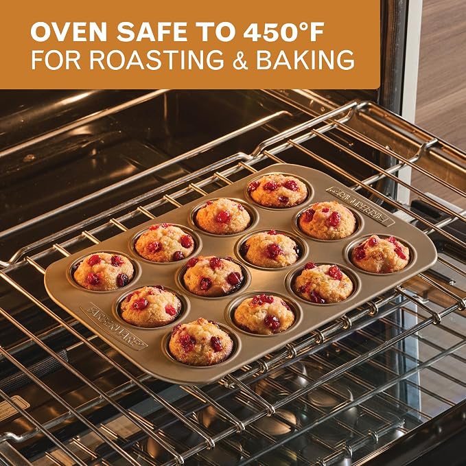 Farberware Bakeware Warp Resistant, Dishwasher Safe, 12-Cup Muffin Pan - Mocha