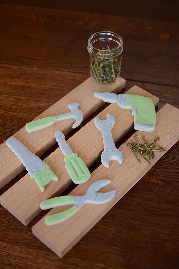 R&M Construction Tool Cookie Cutter Set, 6 Pieces Includes Hammer, Wrench, Screwdriver, Drill, Saw, Plyer Cookie Cutters, Silver