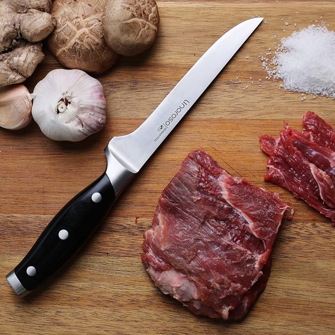 linoroso Boning Knife 5.7 inch Kitchen Knife with Elegant Gift Box, Sharp Forged German Carbon Stainless Steel Fillet Knife for Meat, Fish, Poultry, Full Tang, Ergonomic Handle